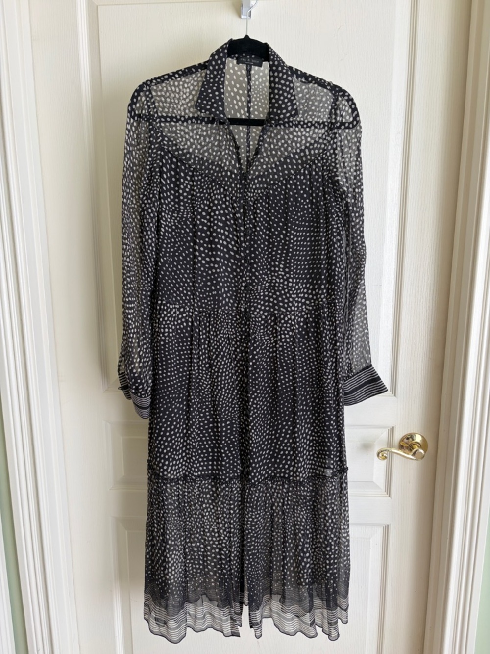 rag & bone Black Sheer Polka Dot Long Sleeve Tiered Dress